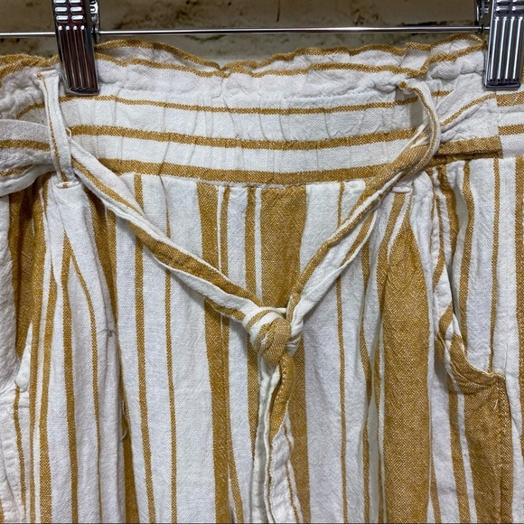 Rewind Mustard Yellow Striped Linen Blend Tie Waist Wide Leg Pants - Picture 2 of 5